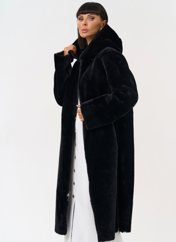 Натуральная двухсторонняя дубленка с капюшоном