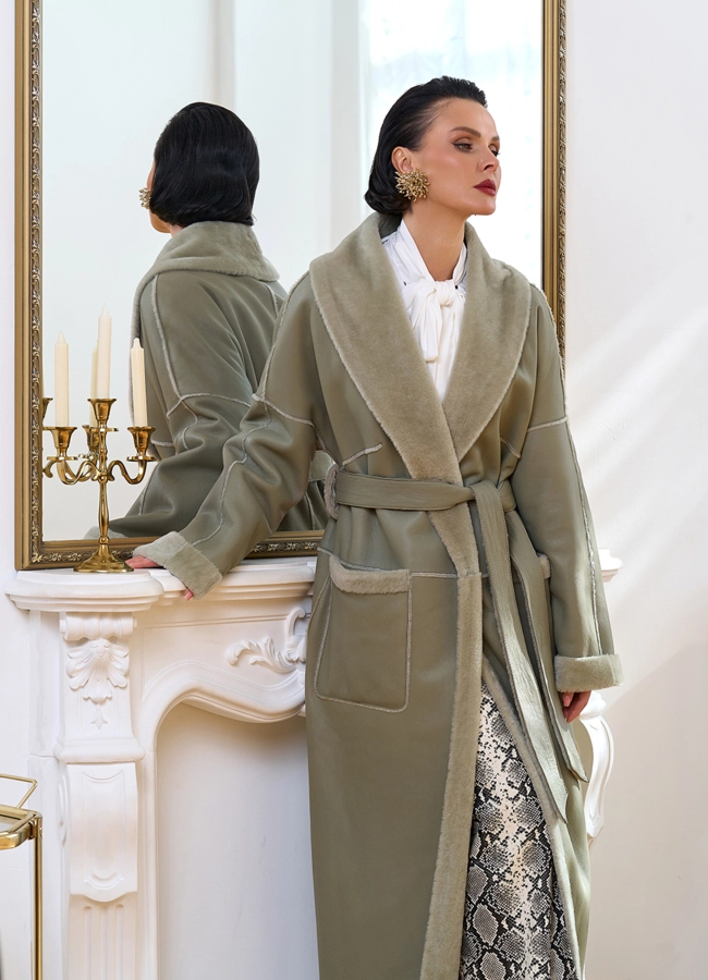 Женская дубленка зеленого цвета модель № 34204 универмаг малина фото