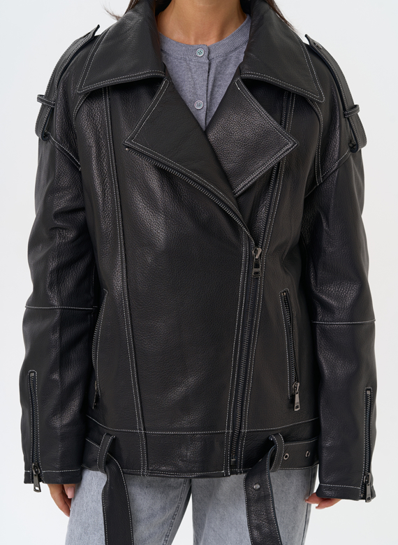 Куртка из натуральной кожи с капюшоном