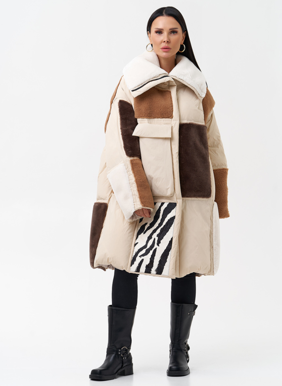 Комбинированный женский пуховик 