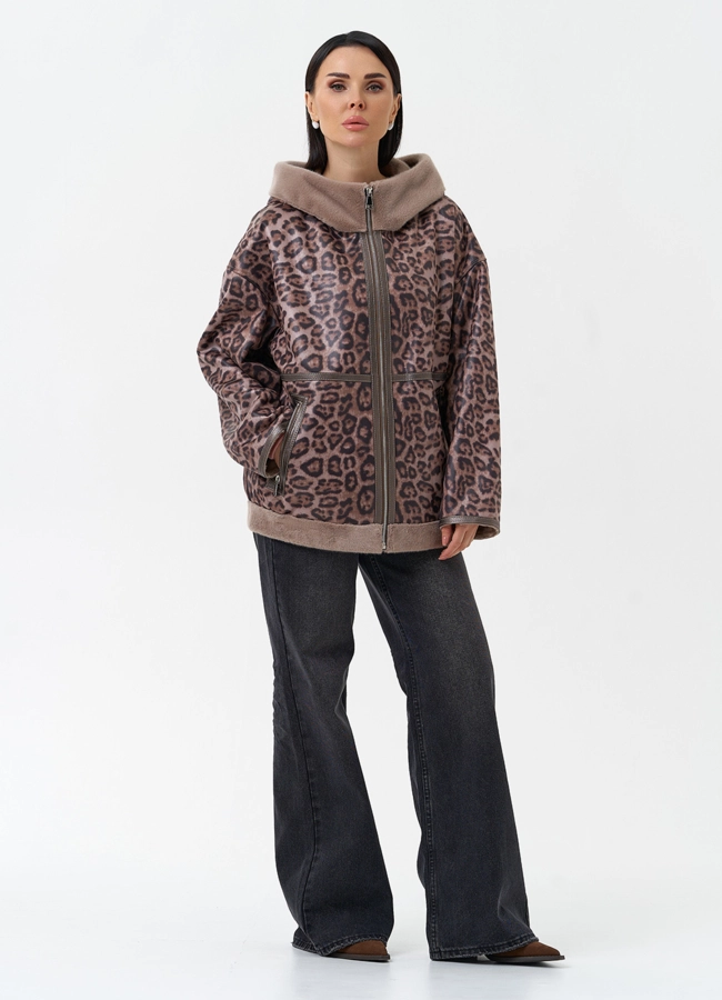 Женская дубленка из эко замши с капюшоном модель № 30208 в рассрочку