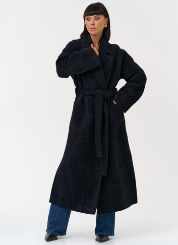 Женское длинное пальто в темно-синем цвете