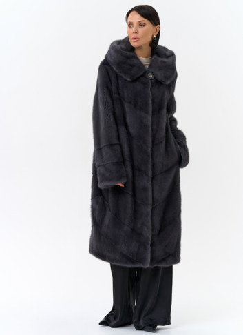 Длинная норковая шуба в сером цвете