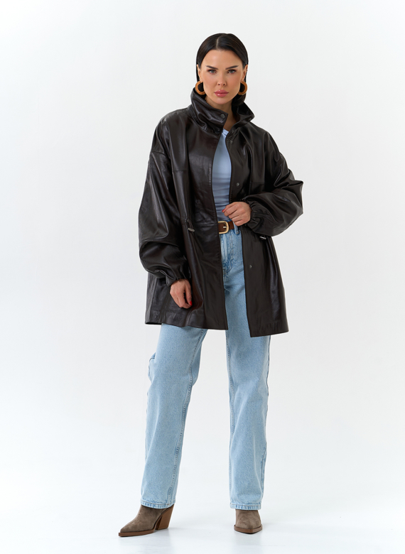 Куртка из натуральной кожи с воротником стойка