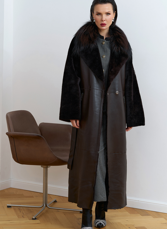 Женская натуральная дубленка с воротником из меха лисы