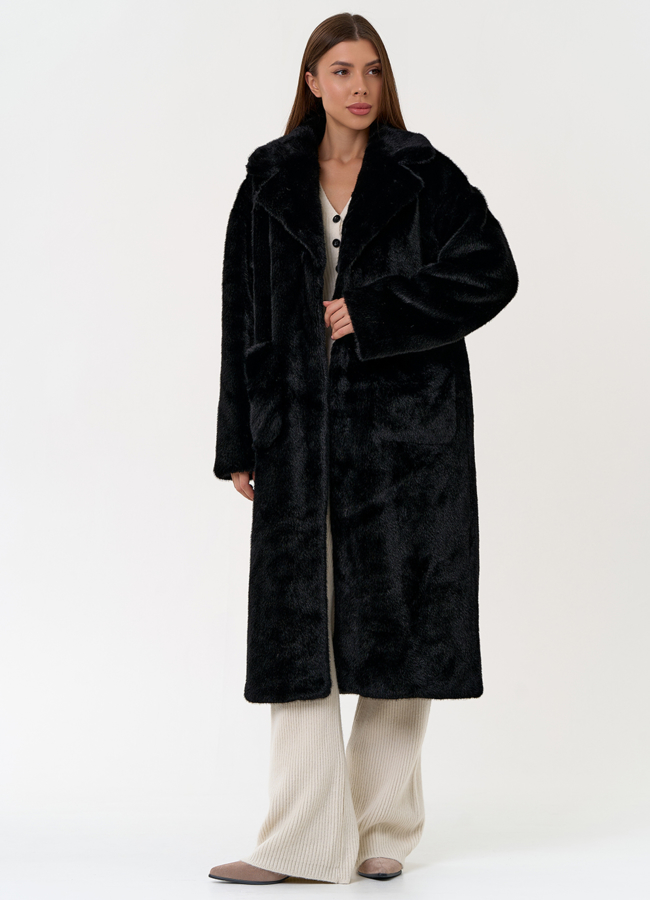 Пальто из эко меха с английским воротником модель № 31257 универмаг малина