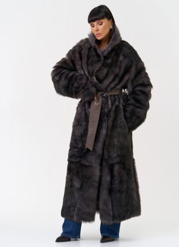 Женская двухсторонняя дубленка с поясом