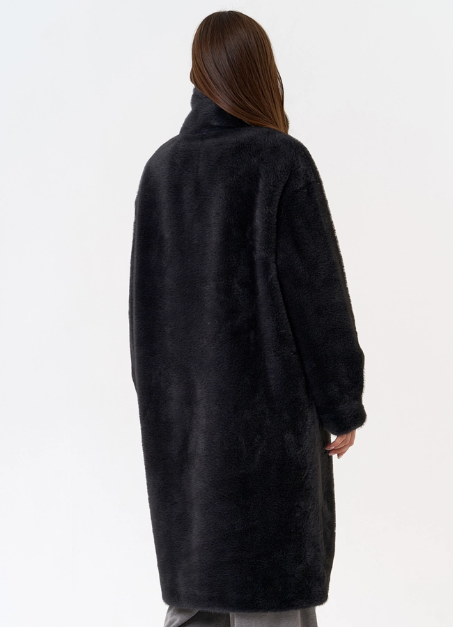 фото Женская шуба из эко меха с воротником стойкой модель № 31272
