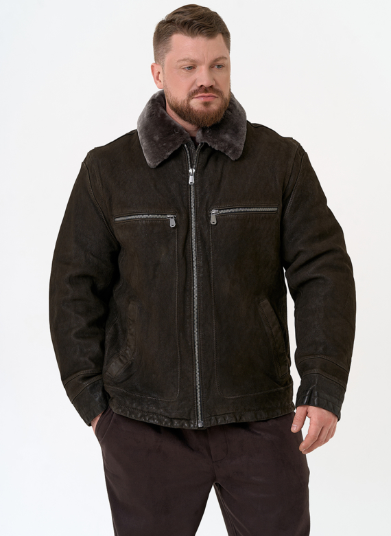 Куртка из натуральной кожи с отделкой из овчины