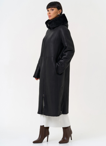 Натуральная двухсторонняя дубленка с капюшоном