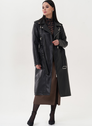 Плащ "косуха" черного цвета из эко кожи