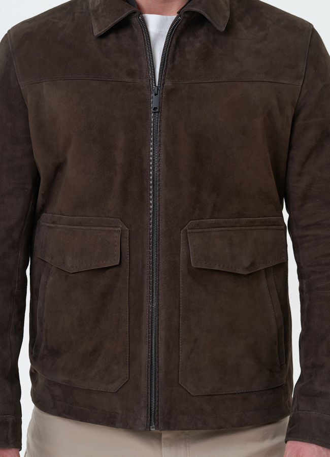 Мужская куртка из натуральной замши коричневого цвета модель № 30066 универмаг малина