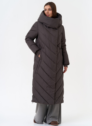 Женский длинный пуховик с капюшоном