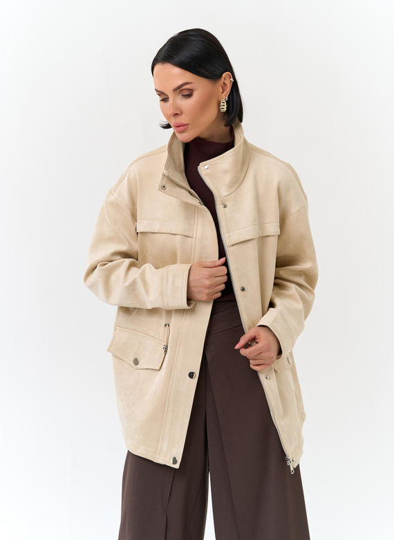 Женская светлая парка из эко замши