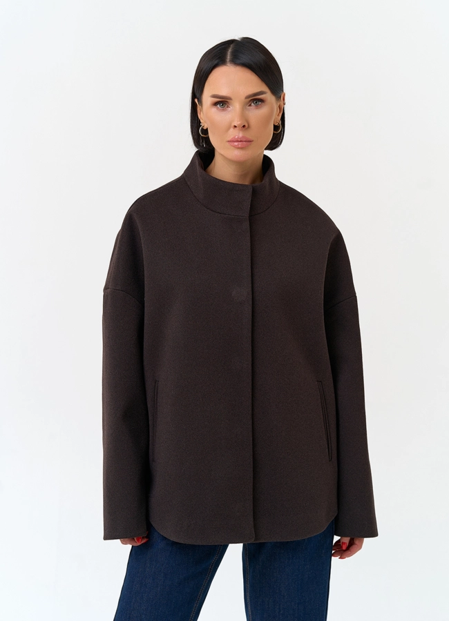 Женское укороченное пальто с воротником стойкой модель № 34146 меха малина фото