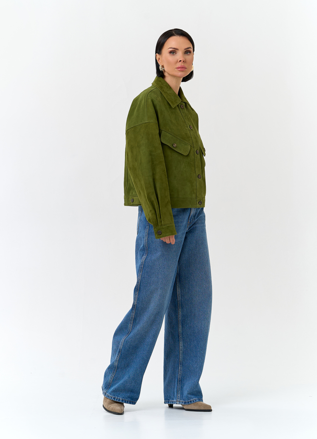 Женская куртка из натуральной замши зеленого цвета модель № 32672 универмаг малина