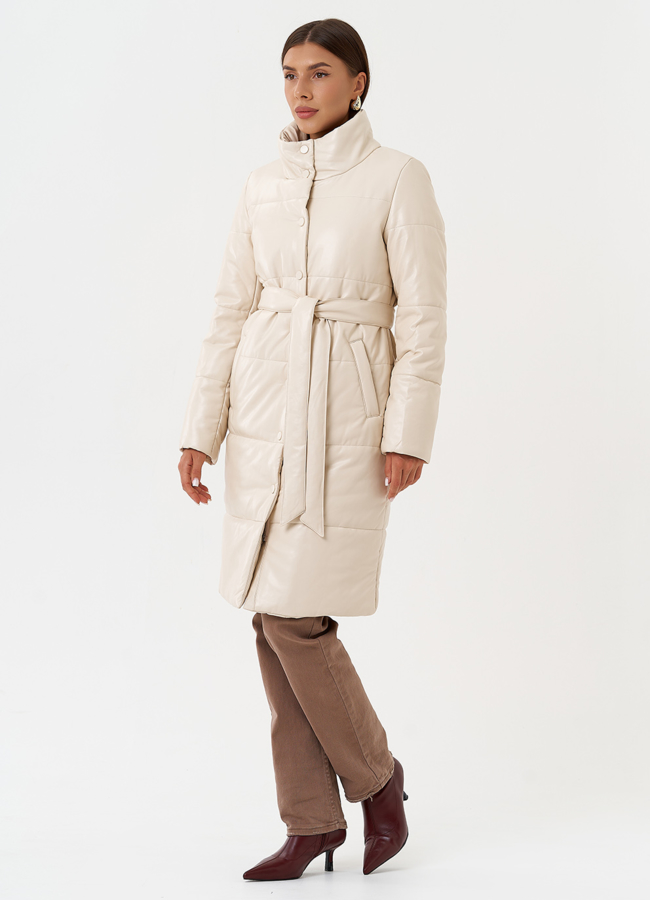 Пуховик из эко кожи на био пухе модель № 27704 в кредит