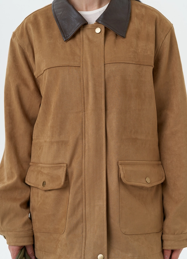 Женская парка из эко замши бежевого цвета модель № 30377 универмаг малина