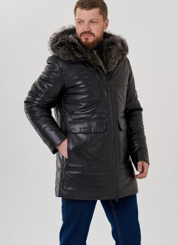 Пуховик мужской из натуральной кожи