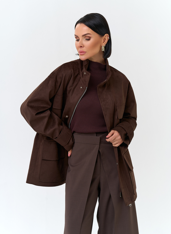 Женская куртка парка из эко замши 