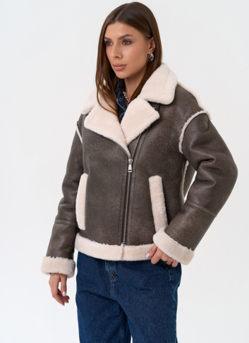 Женская короткая дубленка из эко замши
