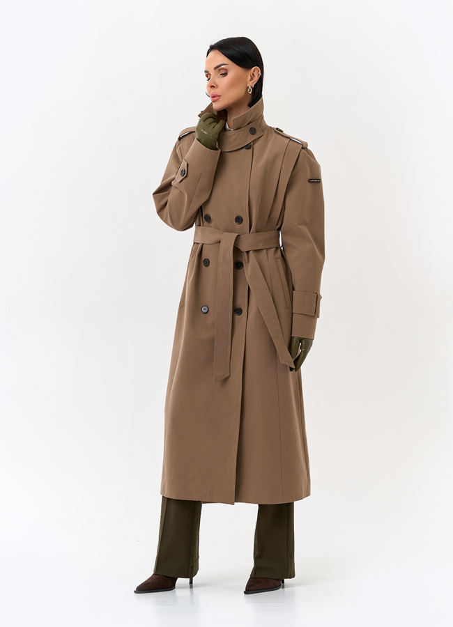 Женский длинный плащ с поясом модель № 32561 меха малина