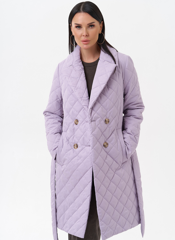 Женское стеганое полупальто с поясом