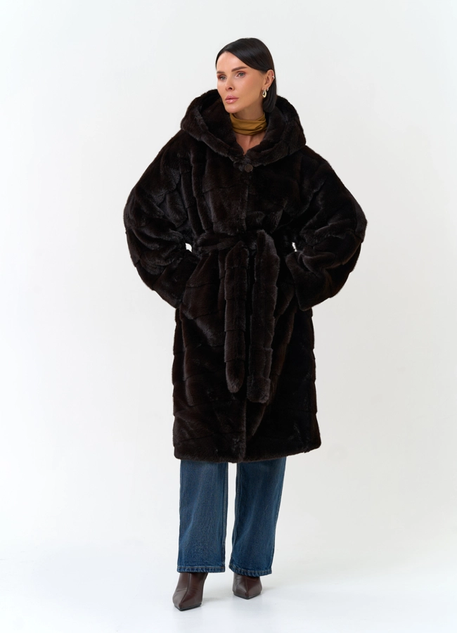 Женское пальто из эко меха модель № 33876 меха малина