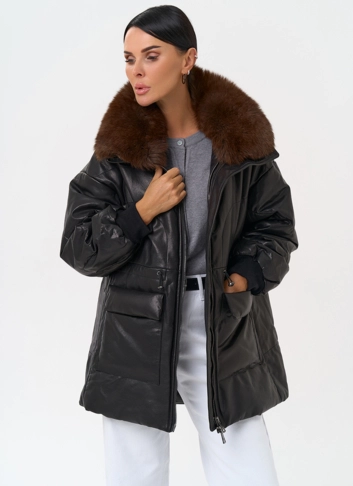 Полупальто из натуральной кожи с мехом песца