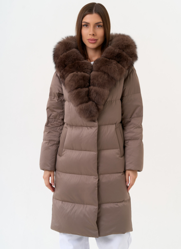 Женский пуховик с капюшоном из меха песца