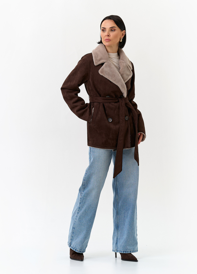 Женская двухсторонняя дубленка из эко замши модель № 32790 в кредит