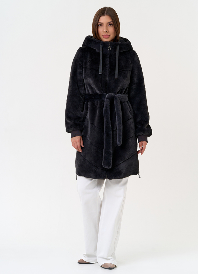 Женская шуба из эко меха с капюшоном модель № 31238 в рассрочку