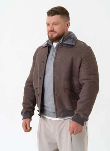 Мужская натуральная дубленка бомбер