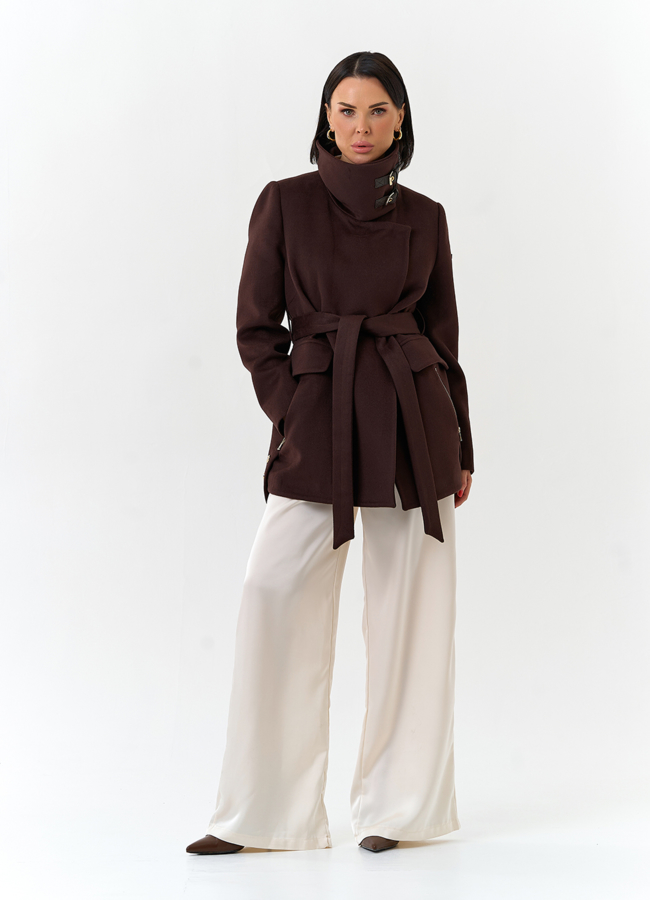 Женское укороченное пальто с воротником стойкой модель № 32553 универмаг малина