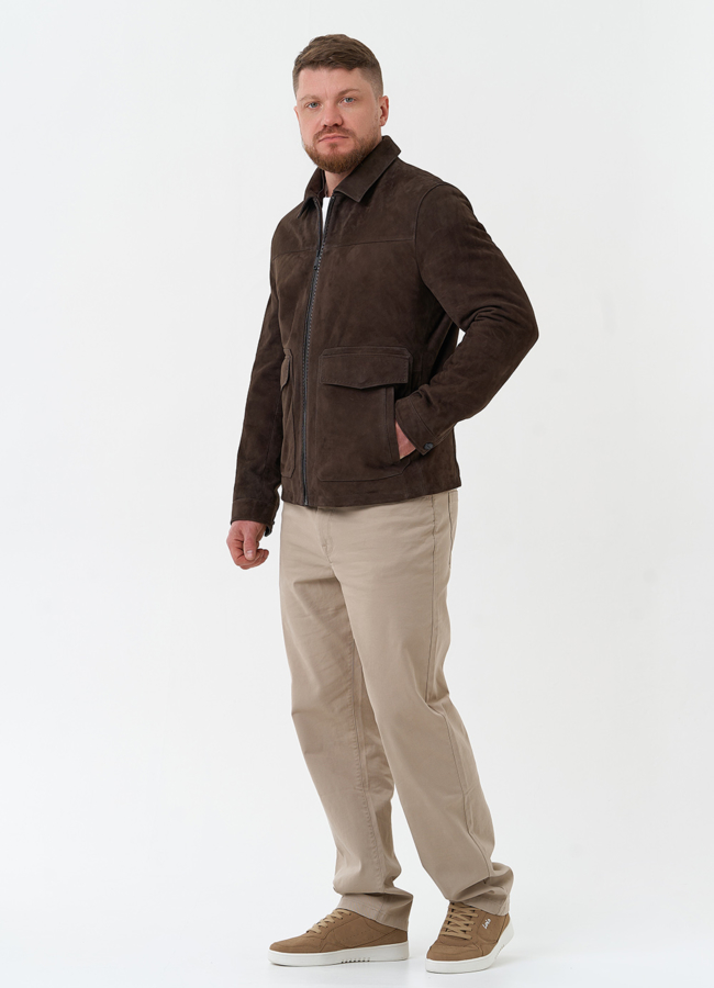 Мужская куртка из натуральной замши коричневого цвета модель № 30066 универмаг малина