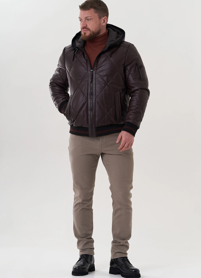 фото Куртка из натуральной кожи с капюшоном модель № 26996
