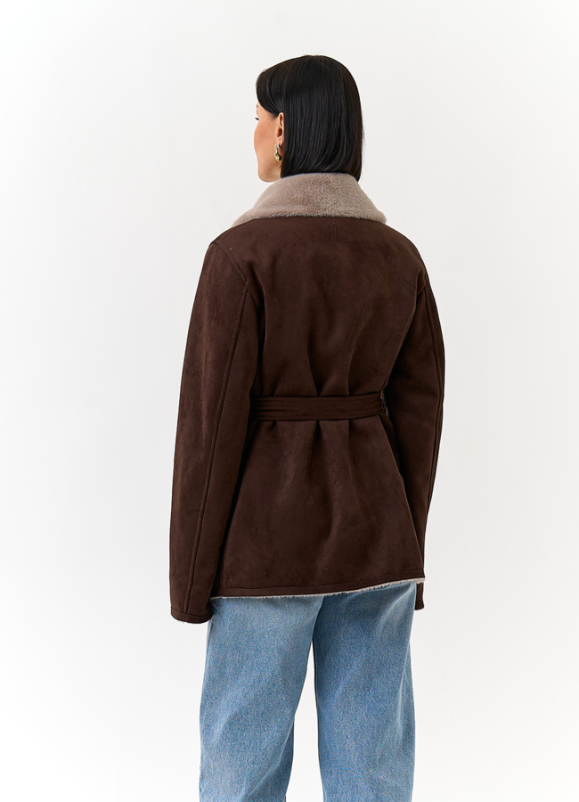 фото Женская двухсторонняя дубленка из эко замши модель № 32790