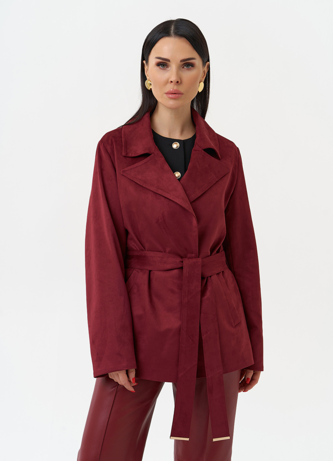 Женская куртка из эко замши бордового цвета модель № 30056 меха малина