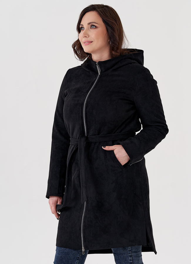 Полупальто из эко замши на утеплителе с капюшоном модель № 80236 универмаг малина