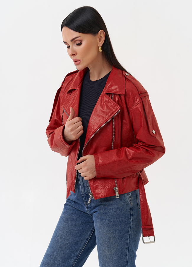 Красная куртка из натуральной кожи модель № 83954 универмаг малина
