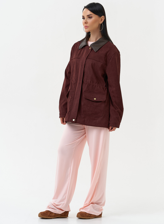 Женская парка из эко замши бордового цвета