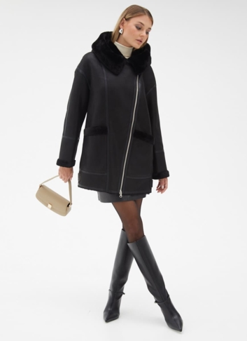 Женская удлиненная дубленка из эко кожи