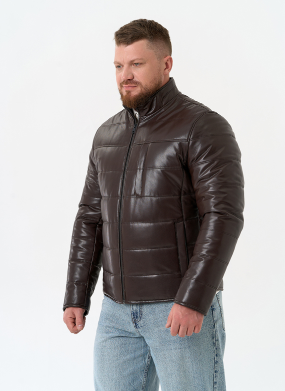 Мужская куртка из натуральной кожи с воротником стойкой