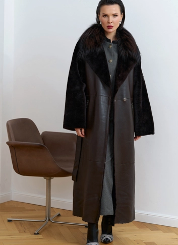 Женская натуральная дубленка с воротником из меха лисы