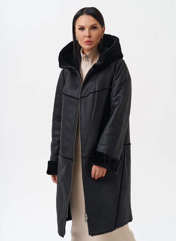 Натуральная дубленка с капюшоном