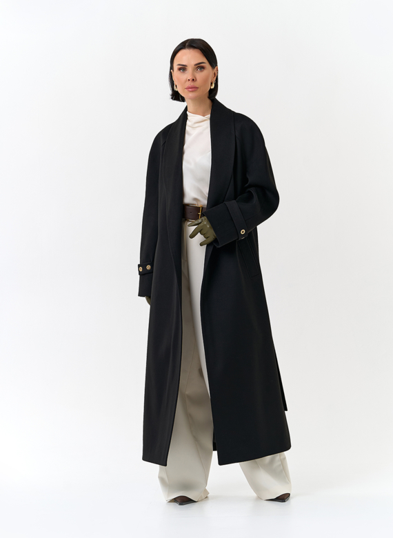Женское длинное пальто с поясом