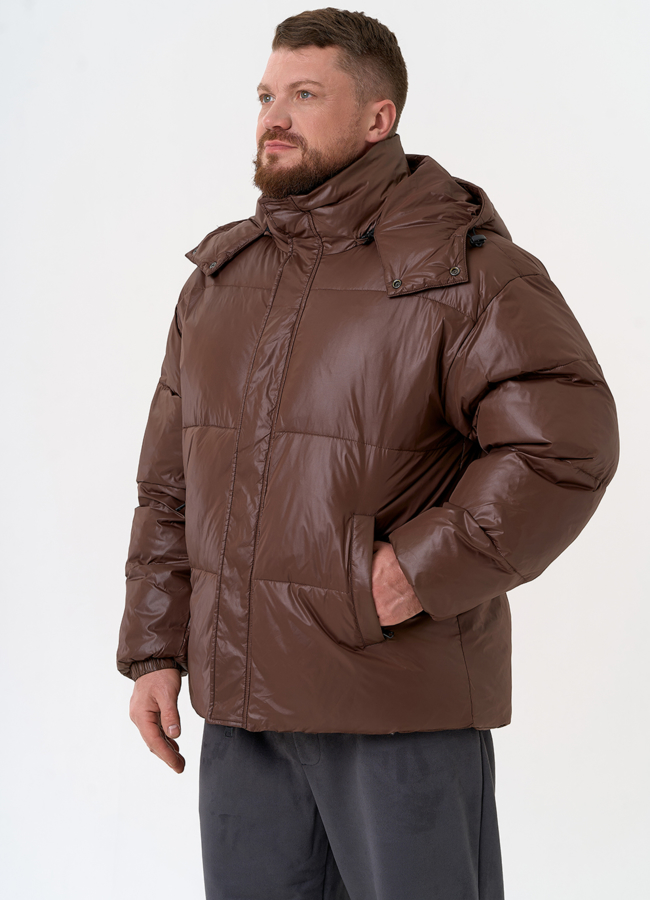 Мужской пуховик коричневого цвета модель № 31465 в рассрочку