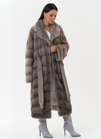 Шуба из скандинавской норки с поясом