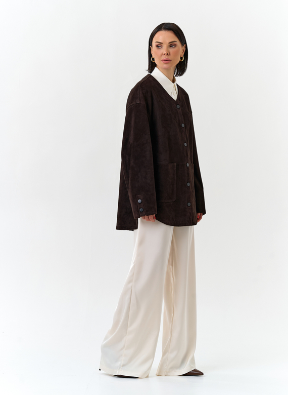 Удлиненная куртка из натуральной замши