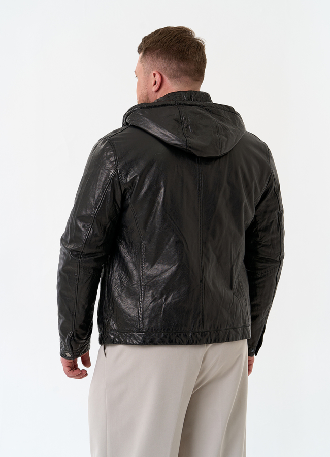 фото Мужская утепленная куртка из натуральной кожи модель № 24373